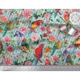 thumbnail image 3 of Soimoi Green Polyester Crepe Fabric Stripe,Floral & Parrot Bird Printed Fabric 1 Yard 52 Inch Wide, 3 of 3