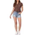 thumbnail image 2 of INSPIRE CHIC Women's Plaid Shirts Point Collar Button Down Blouses XL Red Yellow, 2 of 6