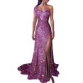 thumbnail image 1 of WTXUE Robes d'Été pour Femmes, Robe de Bal à Paillettes pour Femmes, Robe de Soirée Dorée pour Demoiselle d'Honneur à Col en V Longue, Robe Grande Taille, Robe Violette (Violet 4TG), 1 of 6