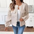 thumbnail image 4 of Lovzfmll Veste en Tweed pour Femme, Col Rond avec Poche Poitrine, Coupe Ample à Manches Longues Beige, m, 4 of 8