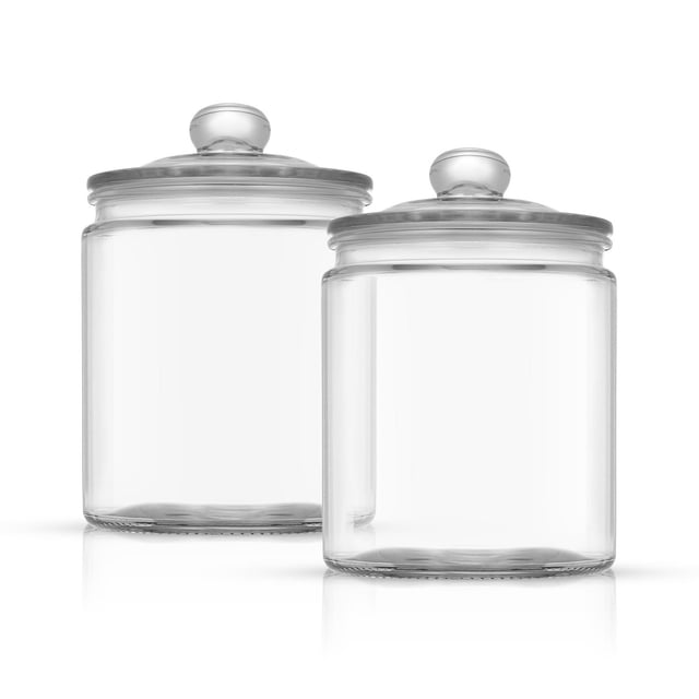 JoyFul Pot à Biscuits Rond en Verre avec Couvercles Hermétiques - 67 oz - Ensemble de 2, Deux Pots en Verre Cylindriques Transparents à Grand Ouverture et Couvercles Hermétiques, Conçus pour l'Organisation de la Cuisine et l'Entreposage des Aliments, Offrant une Visibilité Facile du Contenu et un Accès Pratique, Convient Aussi pour Ranger des Ingrédients de Pâtisserie Ou des Collations.