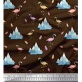 thumbnail image 1 of Soimoi Brown Heavy Canvas Fabric Feather & Flamingo Bird Print Sewing Fabric Yard 58 Inch Wide, 1 of 3