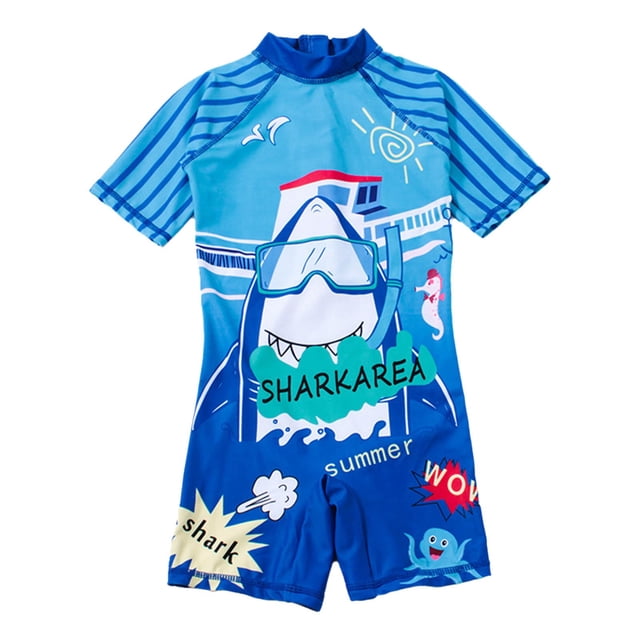 MIASHUI One-Piece Boys Short Sleeve Swimsuits Rash Guard Suits Zip Swimwear,Blue,9-10 Years