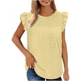 thumbnail image 1 of Plus Size Summer Tops for Women Crochet Crewneck Ruffle Shorts Sleeve T Shirts Loose Blouses, 1 of 7