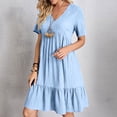 thumbnail image 2 of fatyb Robes Mini à Col en V pour Femmes Manches Courtes à Étages Robes Trapèze Fluides d'Été Plissées Décontractées, 2 of 7