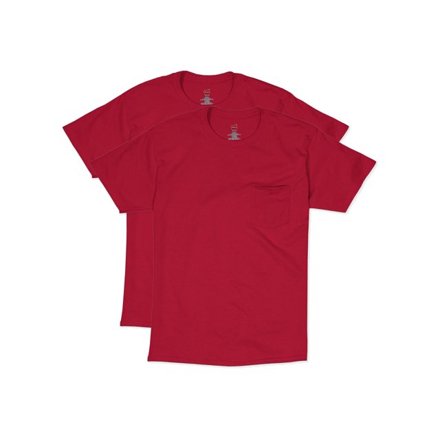 Hanes Mens Short Sleeve Pocket Tee Value 2-Pack, M, Deep Red
