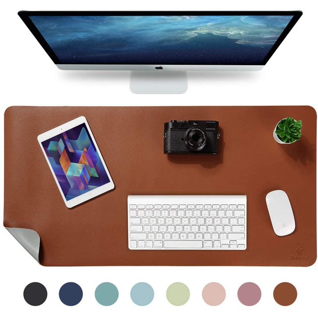 Table Pad, Desk Pad, 80 * 40cm Pu Leather Table Pad, Laptop Table Pad, Double-Sided (Brown / Gray)