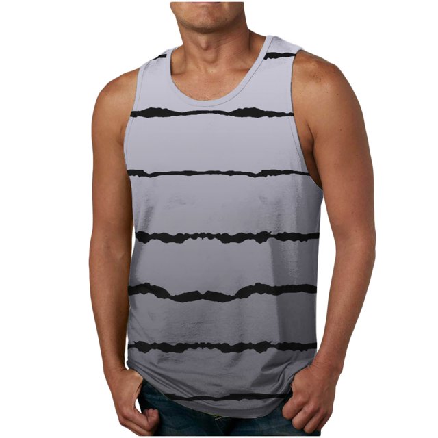 EGNMCR Débardeurs Homme Homme Décontracté Mode Dégradé Rayé Imprimé Chandail Col Rond Débardeurs de Sport