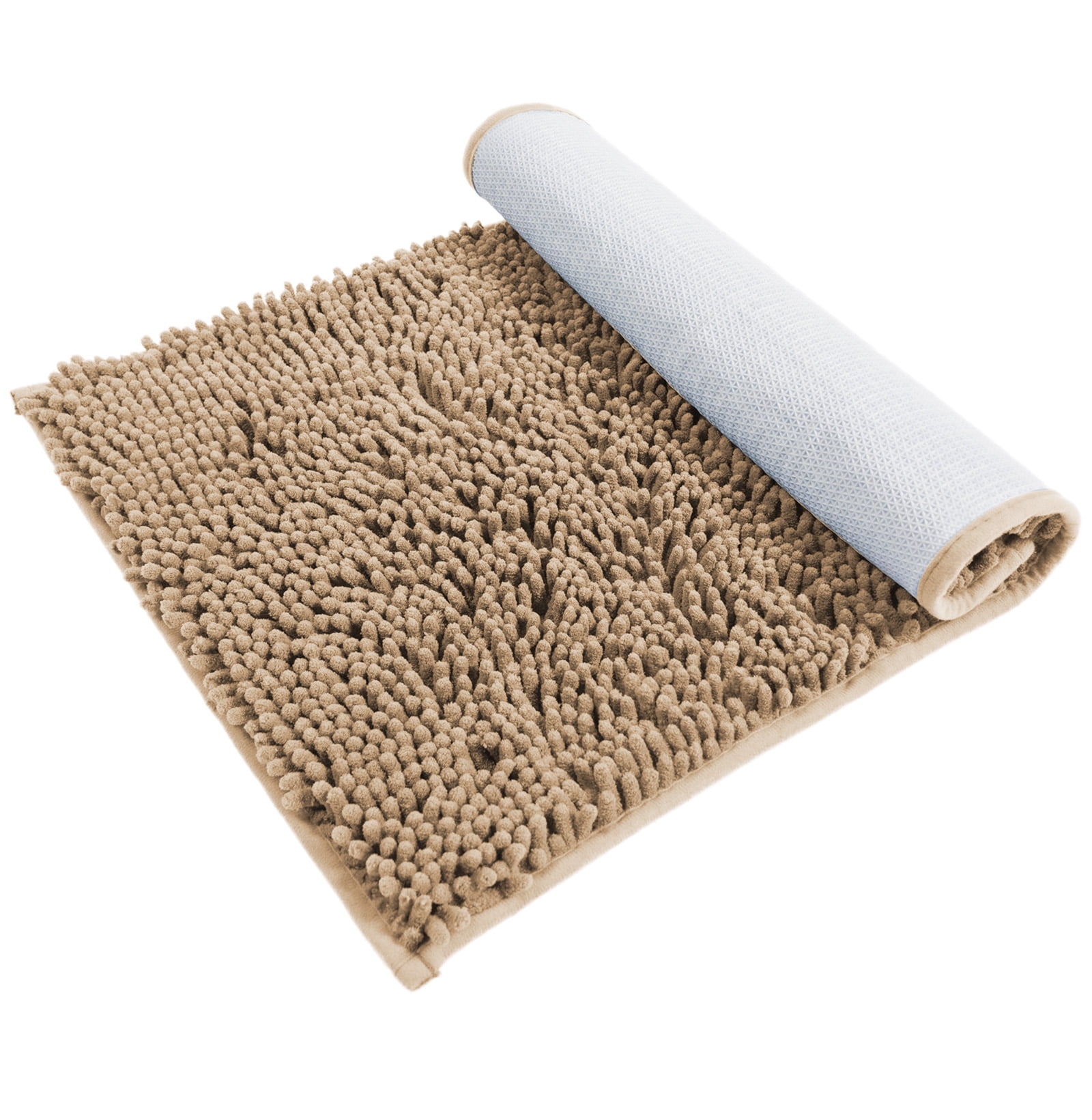 Hitime Soft Chenille Bath Rug Mat 16x24 Quick Dry Machine Washable Bathroom Runner - Ultra Absorbent Non-Slip Backing - Beige