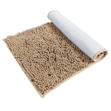 Hitime Soft Chenille Bath Rug Mat 16x24 Quick Dry Machine Washable Bathroom Runner - Ultra Absorbent Non-Slip Backing - Beige