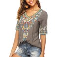 thumbnail image 4 of Women’s Emboridered Tops Short Sleeve Blouse Ethnic Style Floral Pattern Shirts Tunics Blouse, 4 of 5