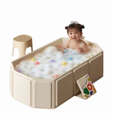 Tub Foldable Bathtub Toy Gift Pack with 5 Balls and 2 Ducks Efficient Support and Convenient Drainage System for Kids or Pet Bathing Beige Single Piece JASKFLY