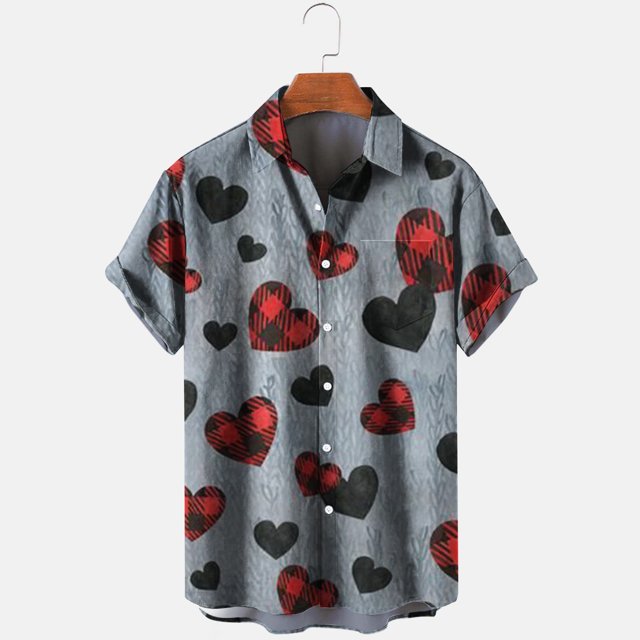 EGNMCR Chemise à Poche Simple Imprimée de la Saint-Valentin pour Homme, Chemise Décontractée Ample à Poche Imprimée