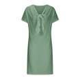 thumbnail image 3 of Robes pour Femmes 2024 Été Oversize Col Rond à Nouer Manches Courtes Couleur Coton Coton Lin Robe Longueur Genou Robe à Manches Courtes et Col Ras du Cou Rabais de 50 % Liquidation!, 3 of 5