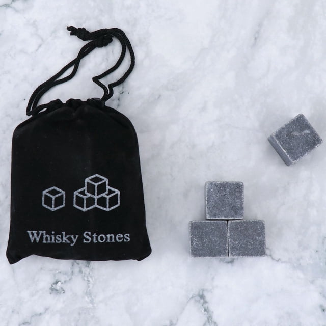 Whiskey Stones Gift Set Of 4 Unique Chilling Stones With Velvet Pouch-Reusable