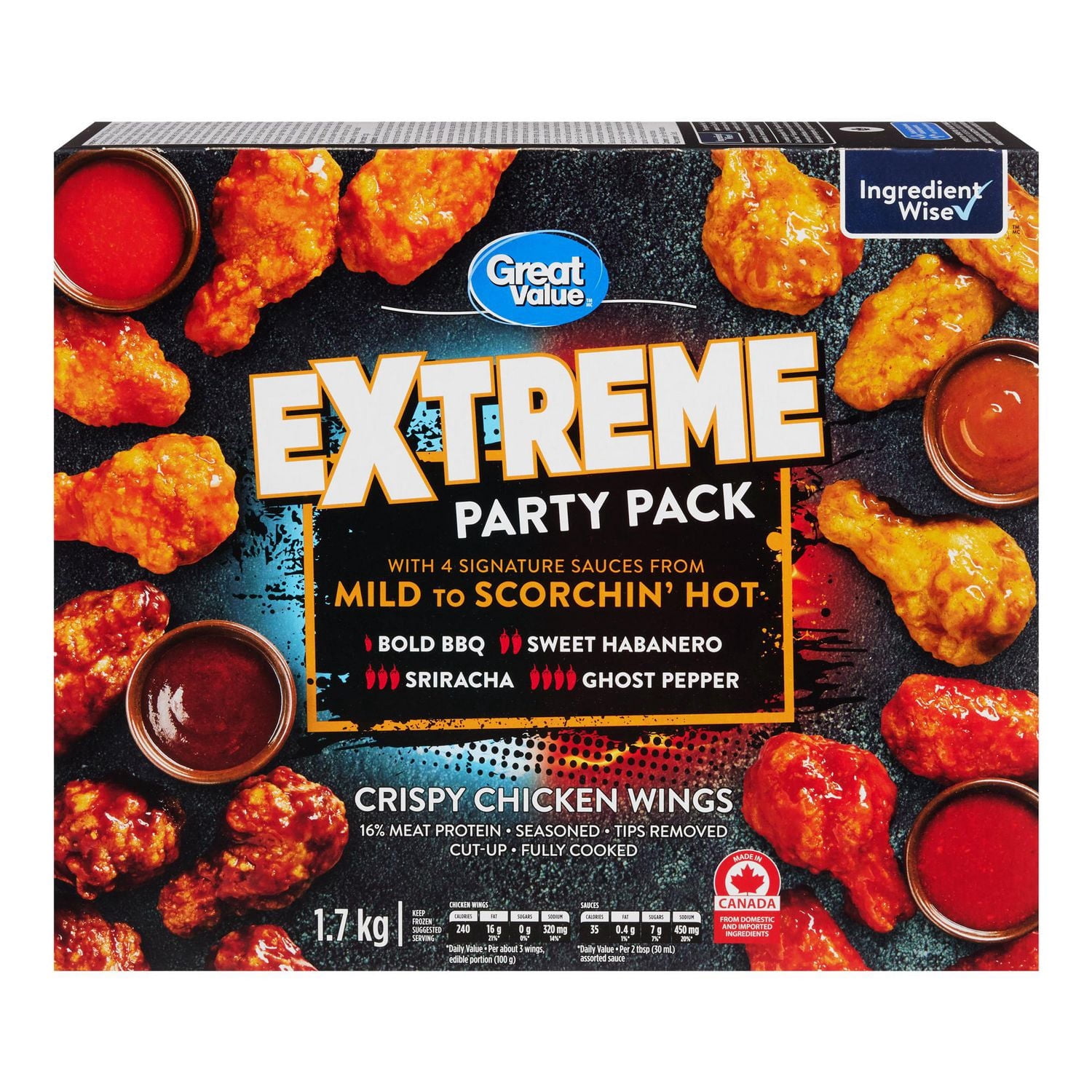 Great Value Extreme Party pack Crispy Chicken Wings, 1.7 kg