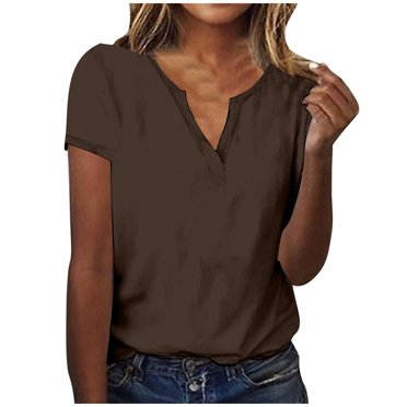 Timegard Tops for Women Drop Shoulder V Neck Short Sleeve Solid Color Comfy Tee Shirts Summer Casual