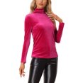 thumbnail image 1 of INSPIRE CHIC Chemise à Manches Longues pour Femme Col Montant en Velours Extensible Col Roulé Blouse Basique Hauts Rose Vif P, 1 of 5