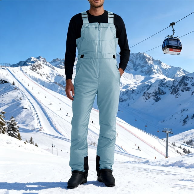 Timegard Snowsuit for Men Zipper Overalls Snowboard Pants Windproof Outdoor Active Jumpsuit with Pockets