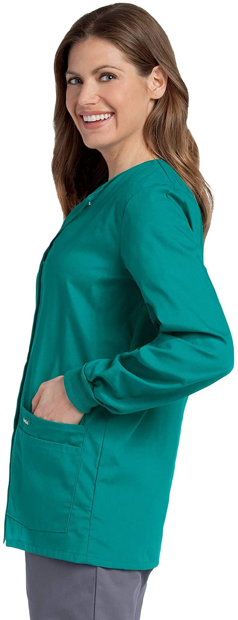 Landau Essentials Women's Classic Relaxed Fit 4 Pocket Crew Neck Scrub Jacket