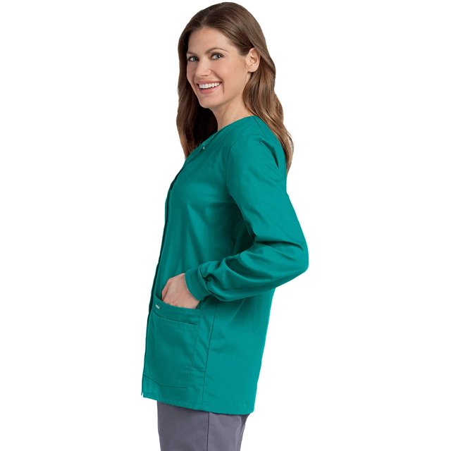 Landau Essentials Veste d'Uniforme Médicale pour Femmes, Coupe Classique et Décontractée, Col Rond, 4 Poches