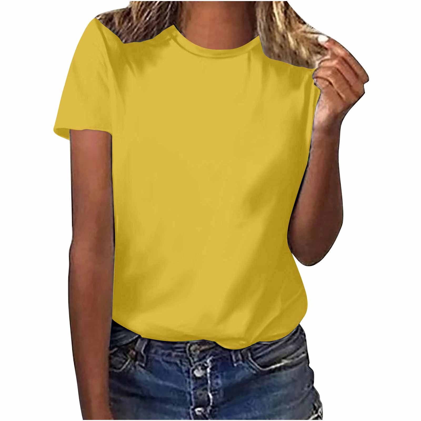 AherBiu T-Shirts à Manches Courtes pour Femmes T-Shirts Chemises Coton Confortable Col Rond Été Décontracté Basique T-Shirt Blouse
