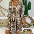 thumbnail image 2 of Women Ladies Loose Plus Size Print Long Sleeve V neck Mini Dress, 2 of 6