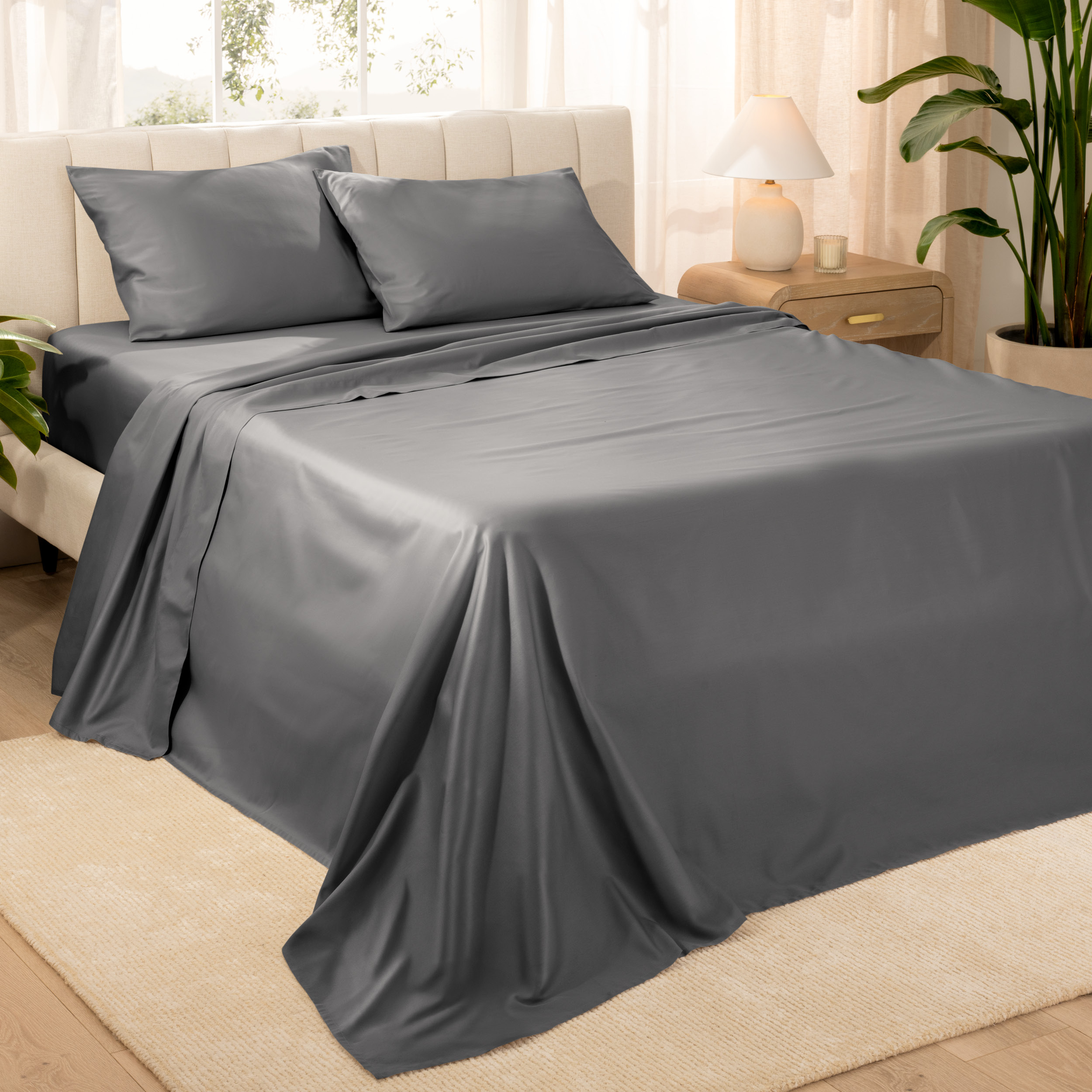 Bare Home Ensemble de Draps 100 % Coton Biologique - Tissage Satin