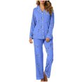 thumbnail image 2 of MeetoTime Pyjama d'Automne pour Femme, Ensemble 2 Pcs, Haut à Manches Longues Boutonné et Pantalon, Tenue de Nuit, 2 of 7