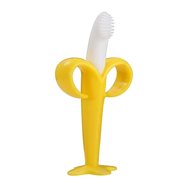 Agifergs Squishy Toy, Pinch Le Bananas Teether Baby Decompression Toy featuring a banana-shaped design with a yellow peel and a white textured teether tip. The toy includes two looped handles for easy grip, making it suitable for babies and toddlers. Ideal for sensory play and teething relief.