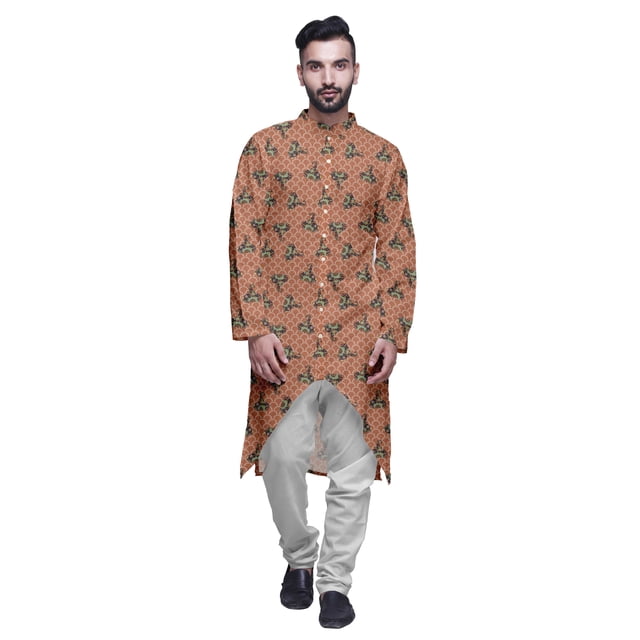 Atasi Kurta à Manches Longues Imprimé, Boutonné, Asymétrique, Kurta de Designer pour Garçons