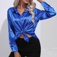 thumbnail image 2 of IROINID Rabais Chemises à Manches Longues Col en V pour Femmes Cardigan d'Été Décontracté Aguichant Hauts de Chevet Réguliers Blouse à Manches Longues Unie, Bleu, 2 of 7