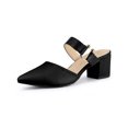 thumbnail image 1 of BLISSFUL STEP Women's Pointy Toe Block Heel Dress Mules Pumps Black 7, 1 of 8