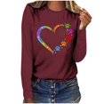 thumbnail image 1 of Pisexur Hauts d'Automne pour Femmes Mode Mignon Cœur Graphique Imprimé T-Shirt Hauts Col Rond Manches Longues Chemises pour Femmes Habillées Décontractées Sorties Hauts Confort Polyvalent Léger T-Shirts, 1 of 5