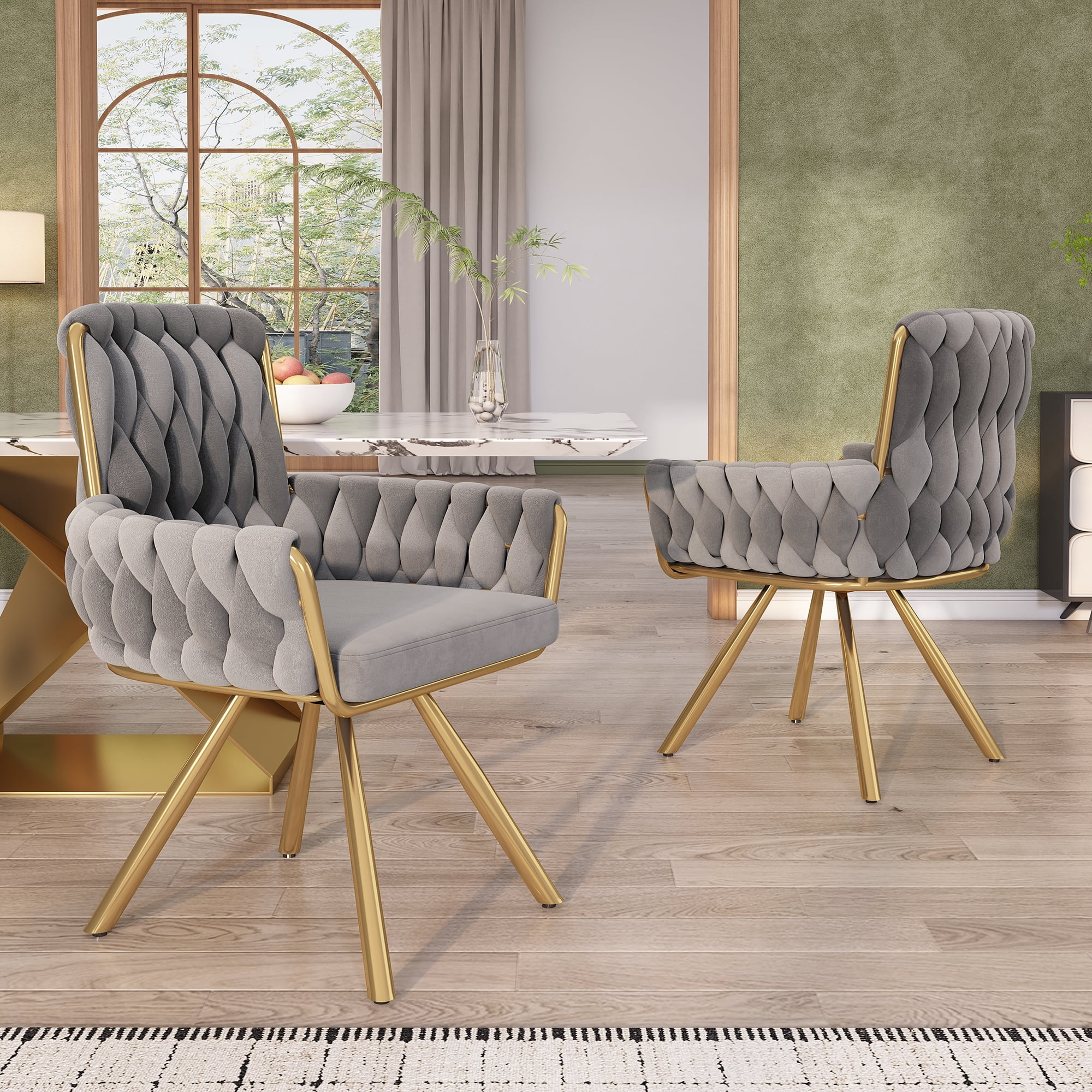 Ensemble de 2 chaises de salle à manger en velours Noble House, fauteuil pivotant capitonné luxueux, gris