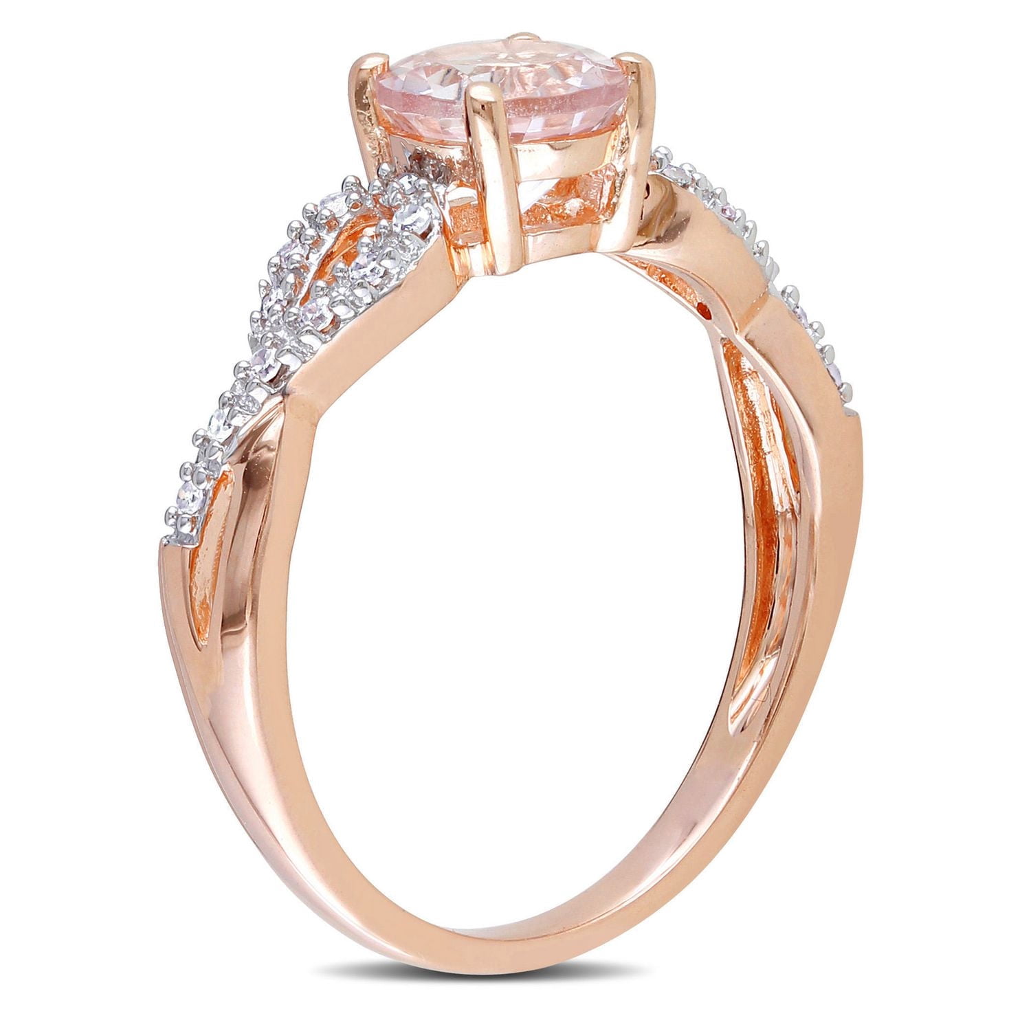 Tangelo 0.80 Carat T.G.W. Morganite and 0.10 T.W. Diamond 10 K Rose Gold Cross-Over Ring