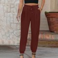 thumbnail image 2 of jovati Woman Solid Color Cotton and Linen Drawstring Elastic Waist Long Straight Pants, 2 of 9