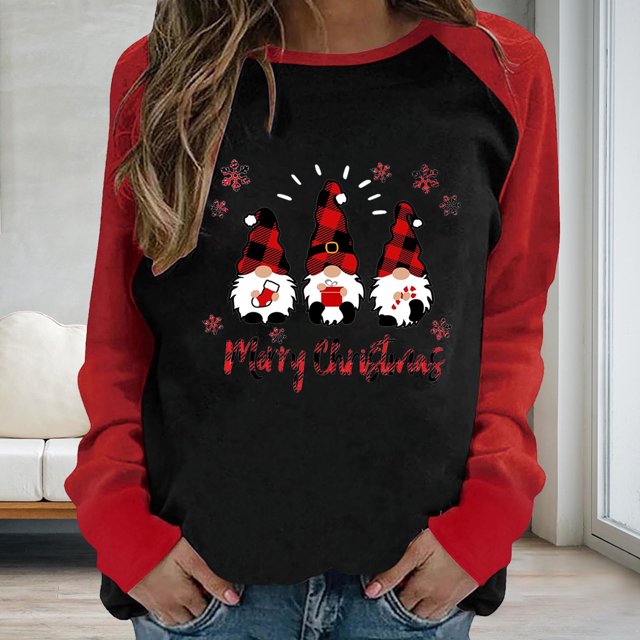 Qertyioot Chandail en Molleton Décontracté de Noël pour Femmes, Manches Longues Col Rond Imprimé Ample