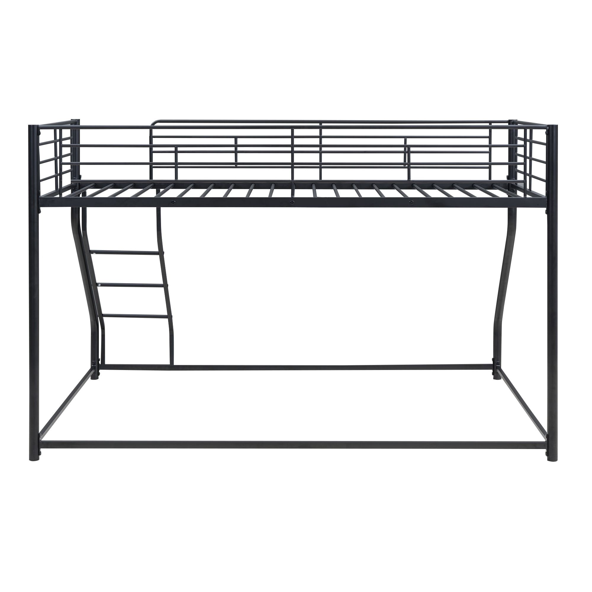 Noble House Full XL Over Queen Metal Bunk Bed,Black Industrial Frame with Guardrails & Slats,Black