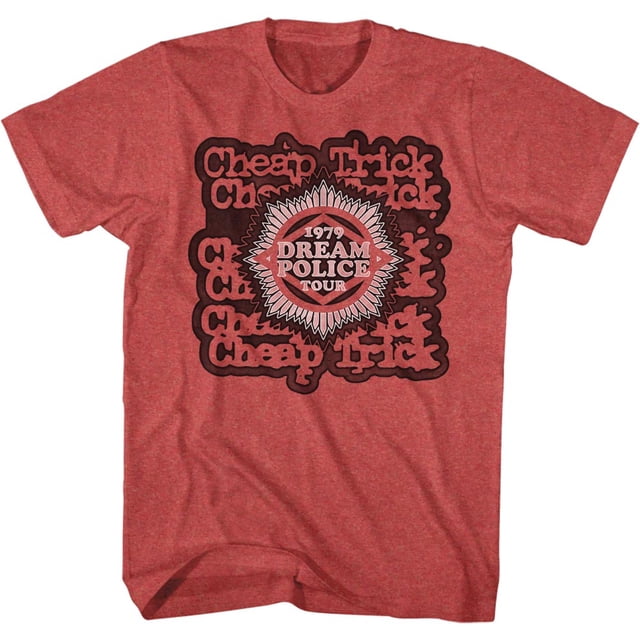 Cheap Trick Rêve Police Tournée Rouge Chiné Adulte T-Shirt Avant/arrière Tee