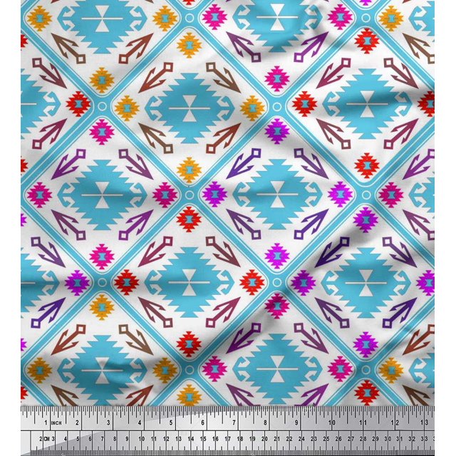 Soimoi Cotton Poplin Fabric Aztec Geometric Decor Fabric Printed Yard 42 Inch Wide