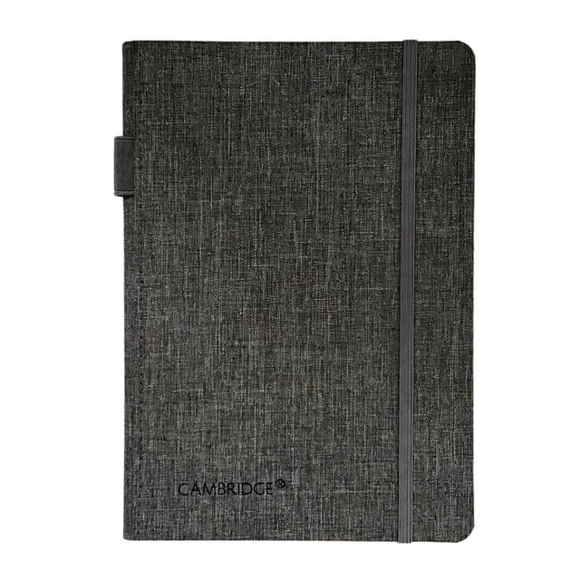 Cambridge® Cahier Bungee avec Boucle pour Stylo, Couverture en Tissu Recyclé Gris, Fermeture Bungee sur le Bord Droit et Boucle pour Stylo sur le Col, Contenant 96 Feuilles Lignées Recto Verso, Format 6 par 8,5 Pouces, Convient à la Prise de Notes portable et Est Souvent Utilisé comme journal compact pour des Croquis Ou des Idées Rapides.