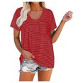thumbnail image 1 of Pompotops Womens Summer Fasion Short Sleeve V Neck Solid Color Casual T Shirt Tops, 1 of 8