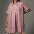 thumbnail image 2 of Erwazi Robe Chemise Décontractée d'Été pour Femmes à Manches Courtes, Col en V, Boutonnée, Mini-Robe, Robes T-Shirt, 2 of 9
