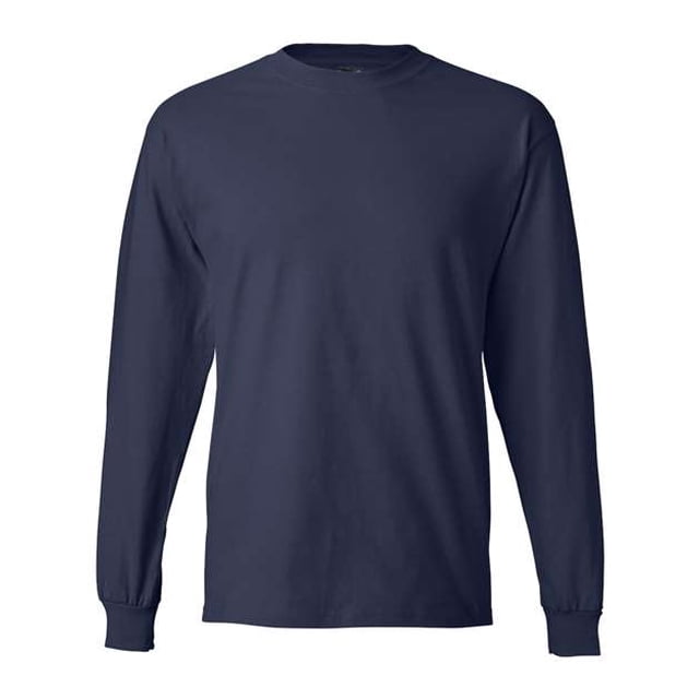Hanes Beefy-T Men`s Long-Sleeve T-Shirt, S, Navy