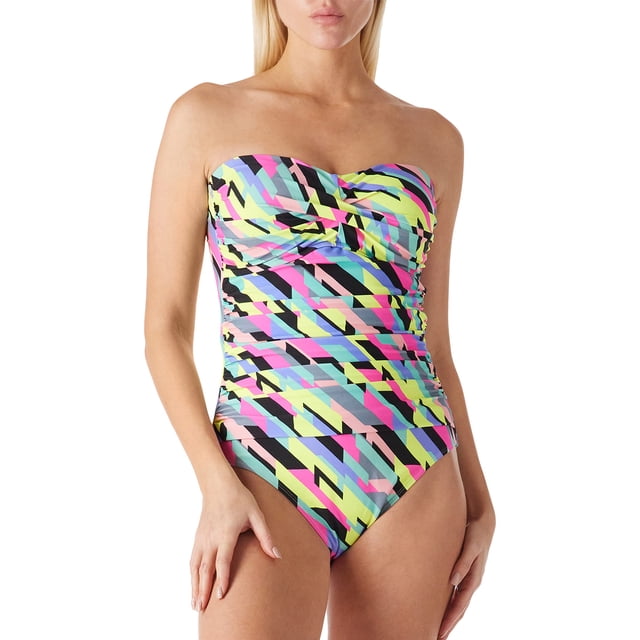 RELLECIGA Women's Tummy Control Swimwear Strapless One Piece Swimsuit Ruched Padded Bathing Suits