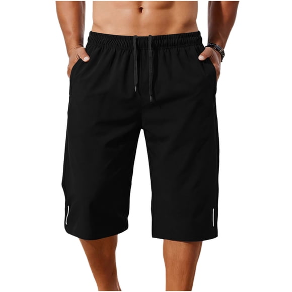 FRSASU Men's Athletic Shorts Running Capri pants Quick Dry Workout Lightweight Gym Basketball Pants with Zipper Pockets Black