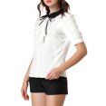 thumbnail image 4 of INSPIRE CHIC Women's Contrast Collar Tie Ruffle Front Button Short Sleeve Work Shirt XL White, 4 of 6
