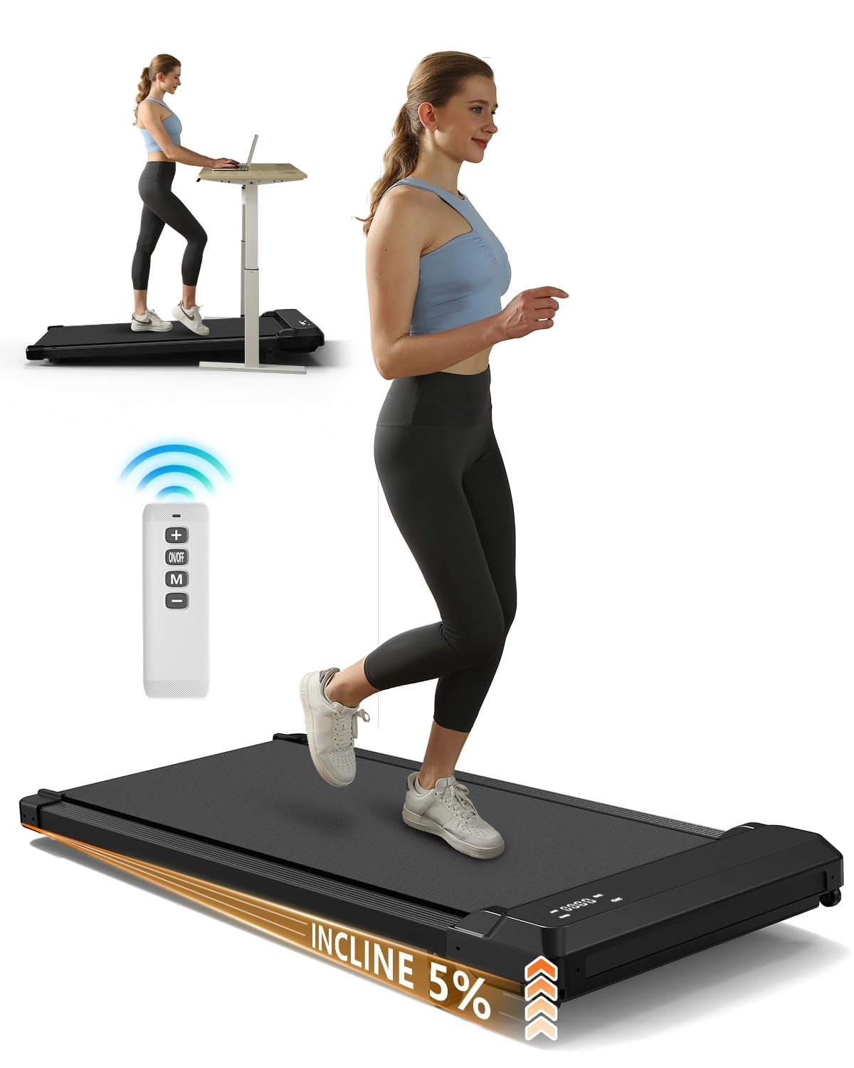 Walking Pad with Incline, 2.5HP Under Desk Treadmill for Home & Office, 2-in-1 Compact Walking & Jogging Machine with Remote Control & LED Display