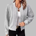 thumbnail image 2 of Erwazi Women's Cropped Bomber Jackets Lightweight Button Down Stand Collar Long Sleeve Short Jacket, 2 of 8